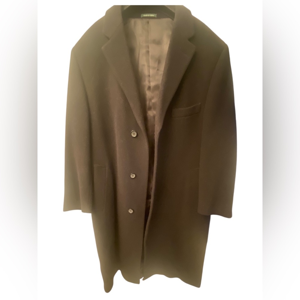 Ralph Lauren Mens Black Long Overcoat Wool Coat Size 40 Regular Classic Columbia